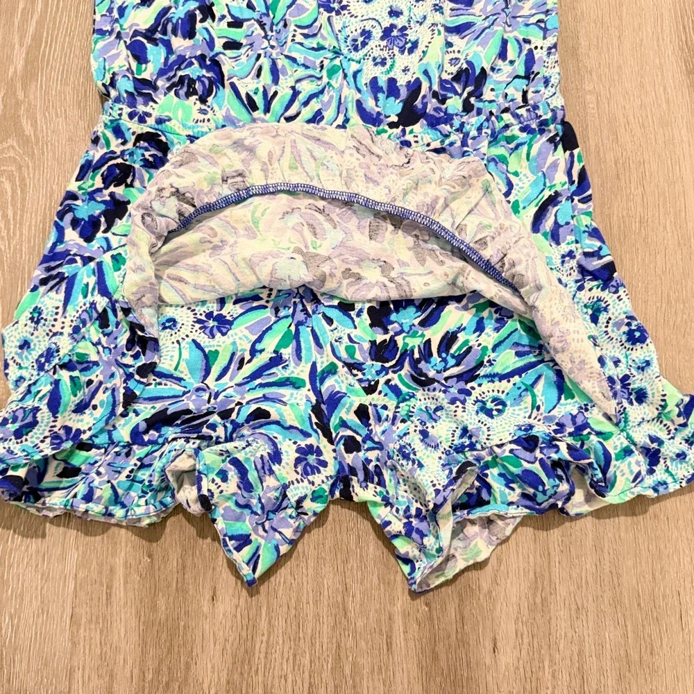 Lilly Pulitzer Girls Blue Floral Sleeveless Ruffle Skort Romper Size XL 12-14